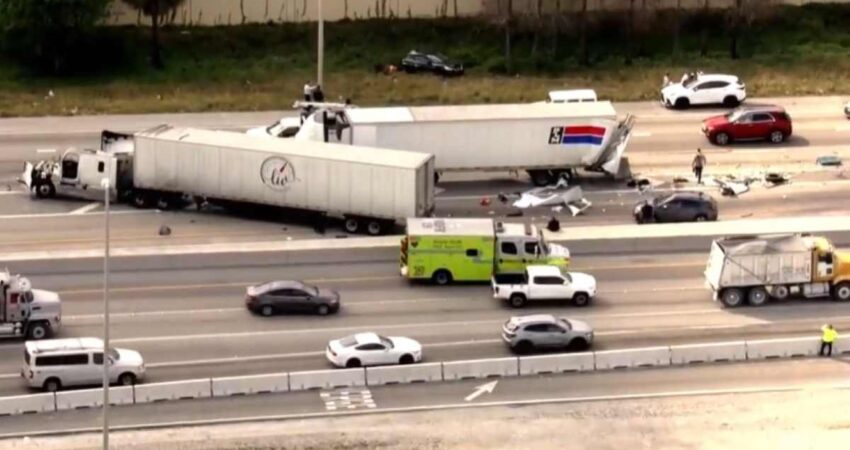 Un muerto tras el choque de dos camiones en en el Turnpike en Miami-Dade accidente-miami-i95