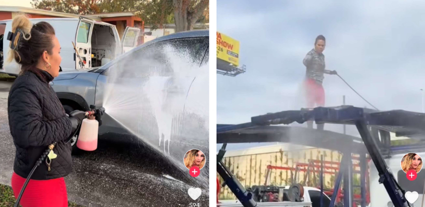 Exiliada cubana promociona su negocio de lavado de autos en Tampa: "No creo en frío, no creo en nada" lavado