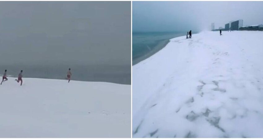 Residentes en Florida aprovechan la nieve para una experiencia única en la playa nieve-florida-playa