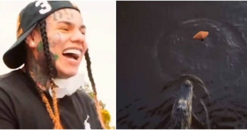Rapero Tekashi 6ix9ine se sorprende al ver un caimán en el patio de su casa en Florida tekashi