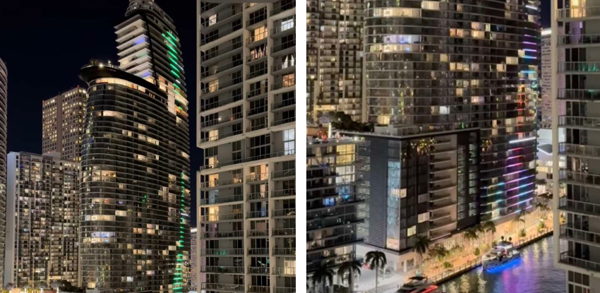 La Torre Aston Martin ahora ilumina el cielo de Miami con un espectacular juego de luces aston