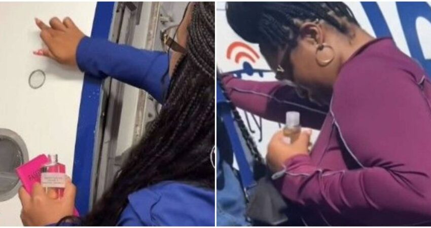 Viral: El vídeo de una pasajera de Florida ungiendo su avión con aceite bendito y orando mujer-vuelo