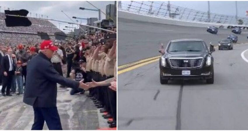 El presidente de Estados Unidos, Donald Trump, regresa una vez más al evento Daytona 500 y recorre la pista en La Bestia trump-bestia-daytona