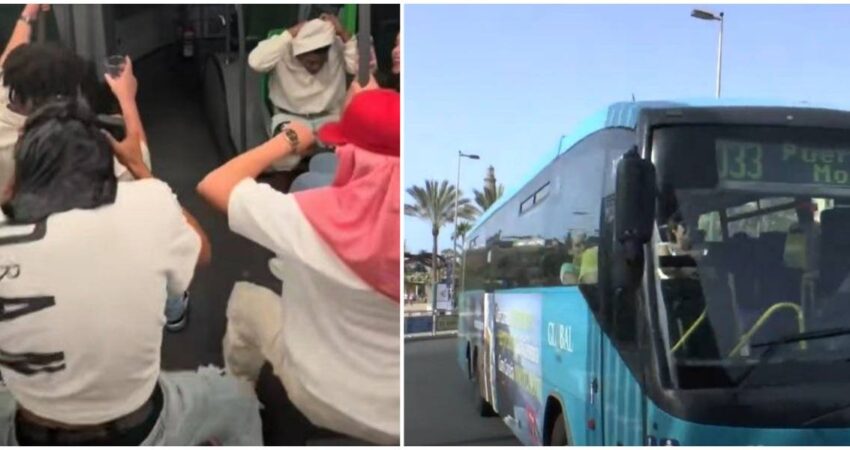 Jóvenes cubanos en España bailan al ritmo de reparto dentro de un autobús cubanos-bailando