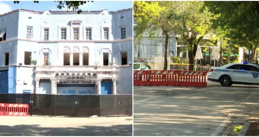 Reportan derrumbe parcial en el emblemรกtico Coconut Grove Playhouse que provocรณ el cierre de algunas calles aledaรฑas Coconut Grove Playhouse-Cierre de calles