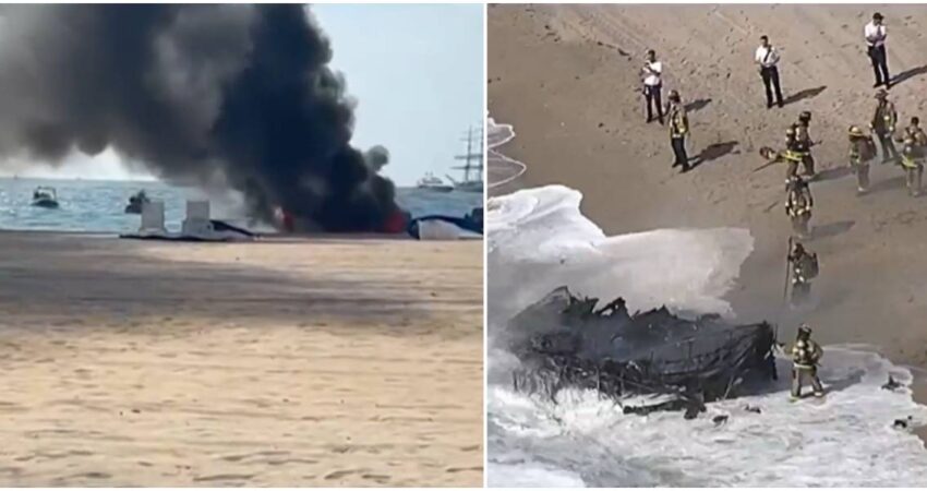 Embarcación se incendia por completo en Fort Lauderdale Beach y una persona es transportada a un hospital Incendio de bote-Fort Lauderdale Beach