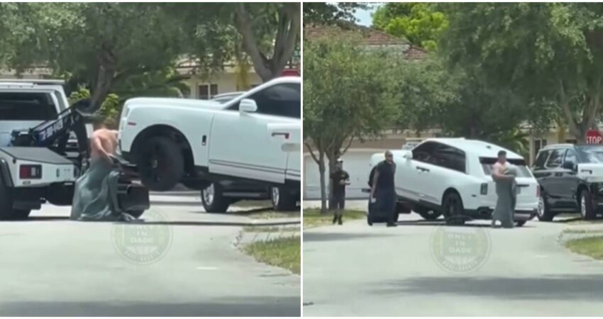 Insรณlito video muestra a un hombre evitando que remolcaran su Rolls Royce en Miami hombre semidesnudo-Rolls Royce