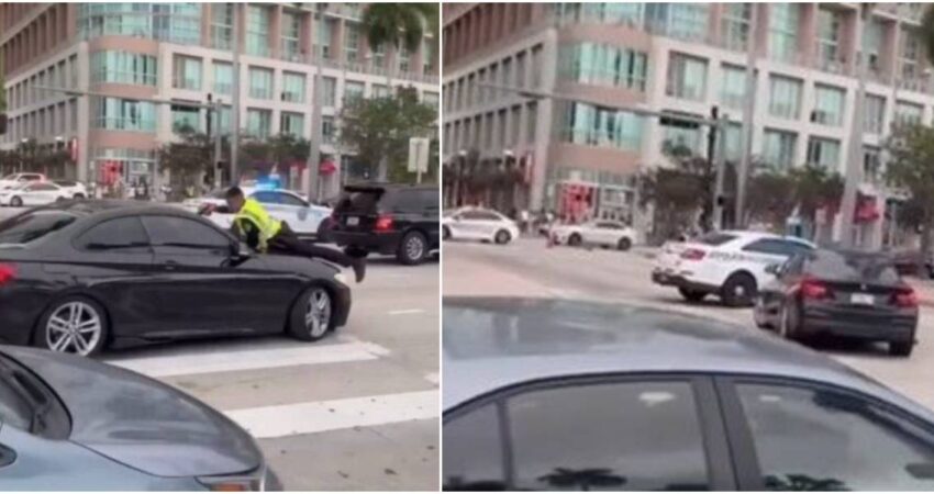 Salen a la luz imagines del momento en que la policía dispara contra conductor que lo intenta atropellar en el Downtown de Miami policia-miami-downtown