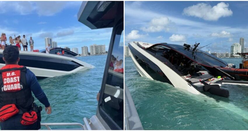 Lujoso yate Lamborghini se hunde en la Bahía de Miami y tienen que rescatar a 32 personas yate-guardia-costera
