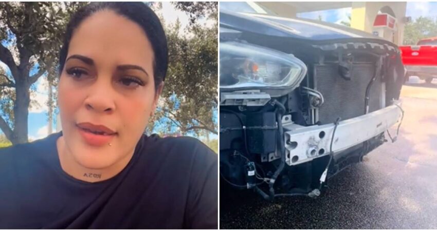 Cubana de Florida denuncia en redes sociales los daños que sufrió su automóvil en un accidente donde el responsable se dio a la fuga Cubana en Florida-daños de auto