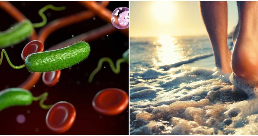 Expertos advierten de bacteria โcomecarneโ en aguas costeras en Florida que en lo que va de 2025 ha cobrado cuatro vidas humanas Vibrio vulnificus-piernas en la playa