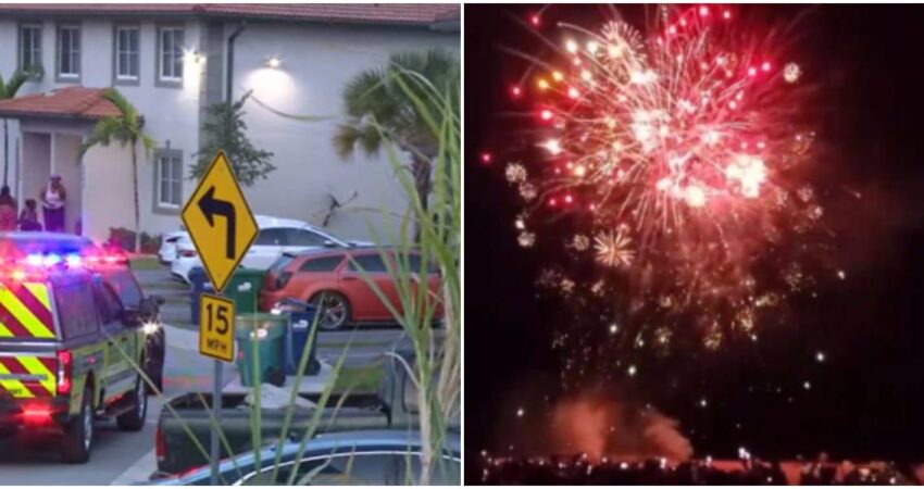 Hospitalizan a un hombre despuรฉs que un cohete de fuegos artificiales le explotara en las manos en Miami equipos de emergencia-fuegos artificiales