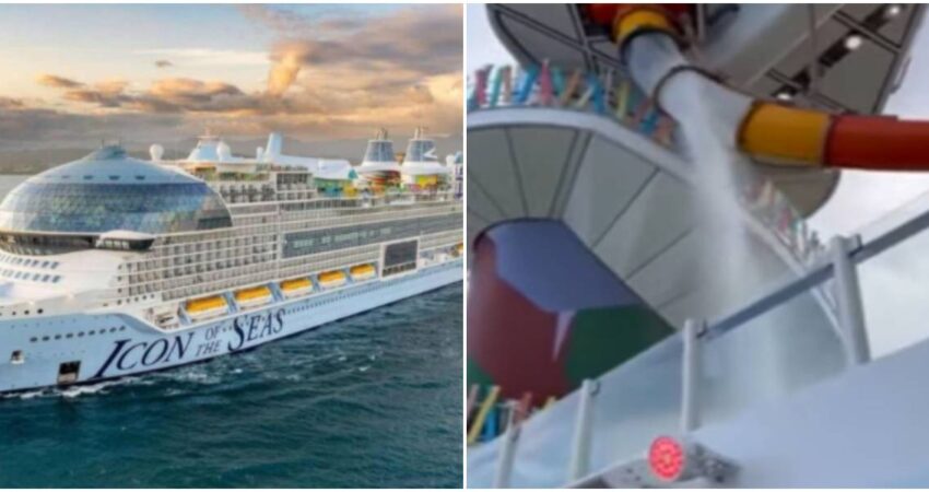 Captan en cámara momento en que se desprende un panel de vidrio de un tobogán del Icon of the Seas Icon of the Seas-Tobogán
