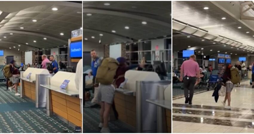 Mujer intenta agredir a un empleado de Southwest Airlines y golpea las computadoras del mostrador ante la negativa de abordar un vuelo en el aeropuerto de Orlando mujer enojada en aeropuerto de Orlando