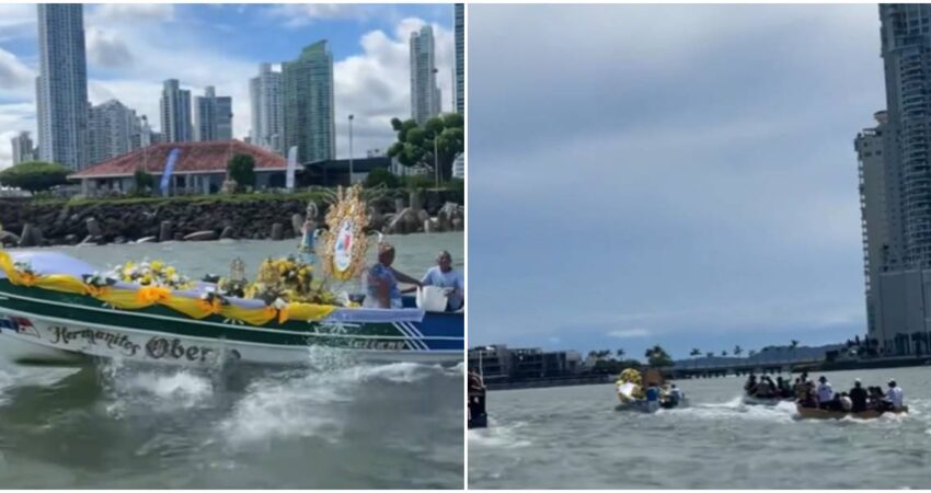 Entre cantos y banderas cubanos hacen flotar su devoción a la Virgen de la Caridad del Cobre en Panamá Cubanos en Panamá-Procesión a la Virgen de la Caridad