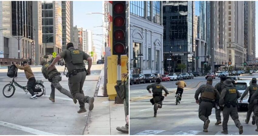 Hombre escapa de al menos 8 agentes de ICE en plena calle de Chicago persecución policial en Chicago