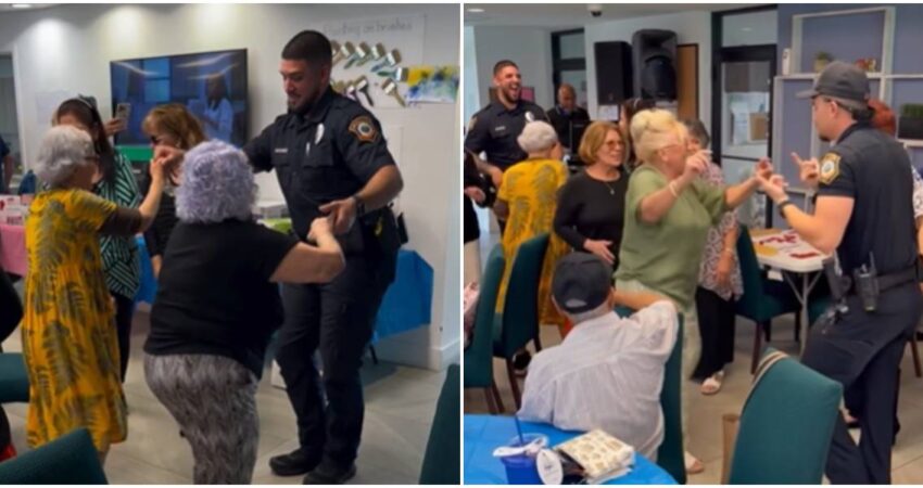 Miami vibra al ritmo de los abuelos: fiesta de música y tradición caribeña con la policía de South Miami policías bailando con ancianos