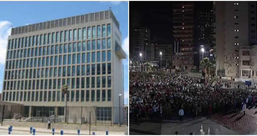 Protesta oficialista del régimen cubano frente a la embajada de EE. UU. deja sin trámites a cientos de personas en La Habana Embajada de EE.UU-Acto político