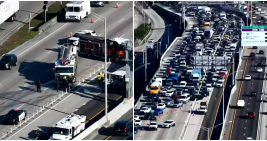 Caos total en la I-95: choque de 7 autos paraliza Broward en plena hora pico Accidente en Pembroke Road-congestión del tráfico