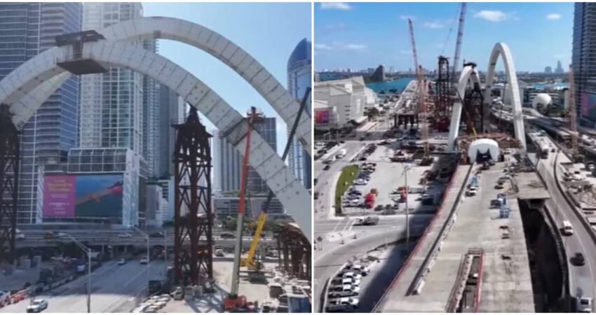 “Signature Bridge” ya se impone sobre Miami: así avanza la obra que transformará la I-395 Signature Bridge