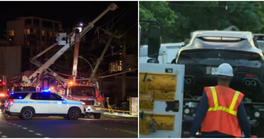Ferrari robado choca en Brickell y deja edificios sin electricidad en plena madrugada accidente de auto-ferrari