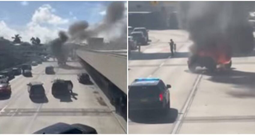 Restablecen operaciones en el nivel de salidas del aeropuerto de Fort Lauderdale tras incendio de un Jeep incendio de auto