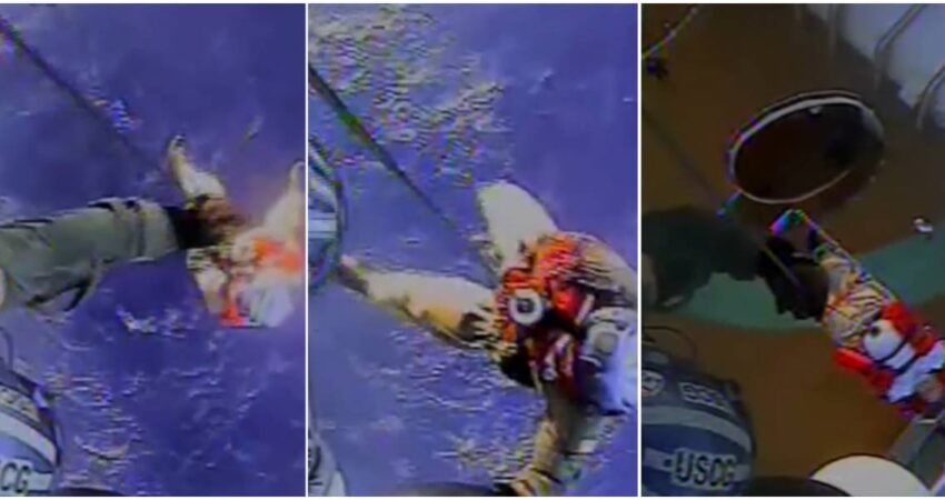 Helicóptero de la Guardia Costera de EE.UU evacúa a pasajero desde crucero y su esposa en aguas del Caribe rescate de navegantes (2)