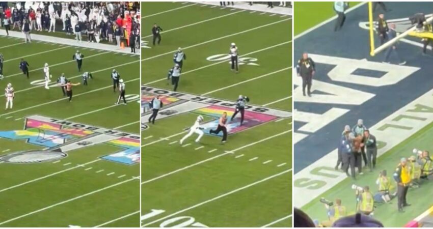 Caos por segundos en el Super Bowl: intruso corre por el campo y obliga a detener el juego intruso en Super Bowl 2026