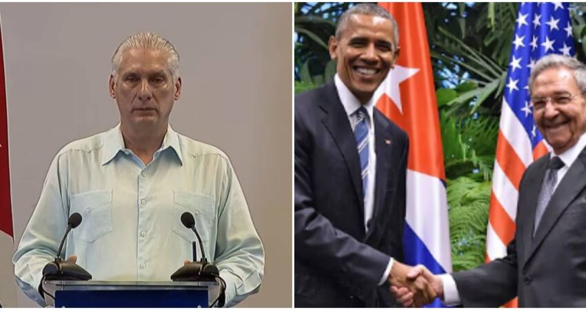 Gobierno cubano vuelve a mirar al pasado: Dรญaz-Canel compara diรกlogo actual con el acercamiento entre Cuba y EE.UU en 2014 Canel-Raรบl y Obama