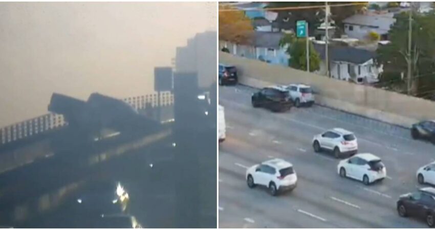 Escena de terror en el MacArthur Causeway: camioneta queda suspendida sobre el borde de la carretera y provoca el cierre de carriles accidente de tránsito-cierre de carriles