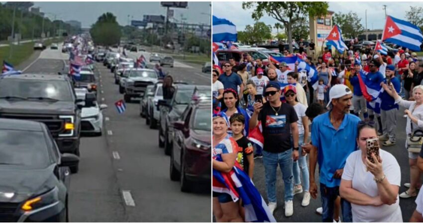 Imรกgenes impactantes: asรญ fue la caravana de cubanos que paralizรณ las calles en Tampa para exigir el cambio de gobierno en la isla caravana de cubanos-exilio cubano