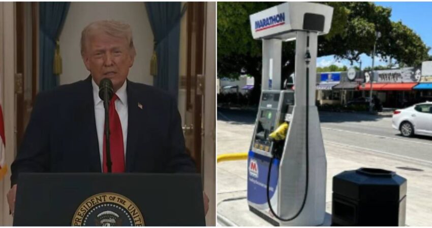Presidente de EE.UU asegura que el precio de la gasolina bajará pese a que continúe el conflicto con Irán Trump-gasolina