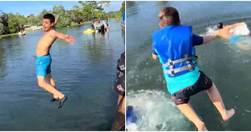 Pudo acabar mal: polémica en Florida por video de cubanos que bañándose un canal a pesar de la presencia de un caimán cubanos en un río