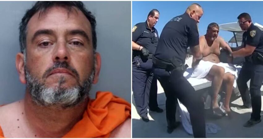 Policía de Miami Beach publica video del arresto del hombre que amenazó a otro con un taladro por una silla de playa en Surfside hombre arrestado (1)