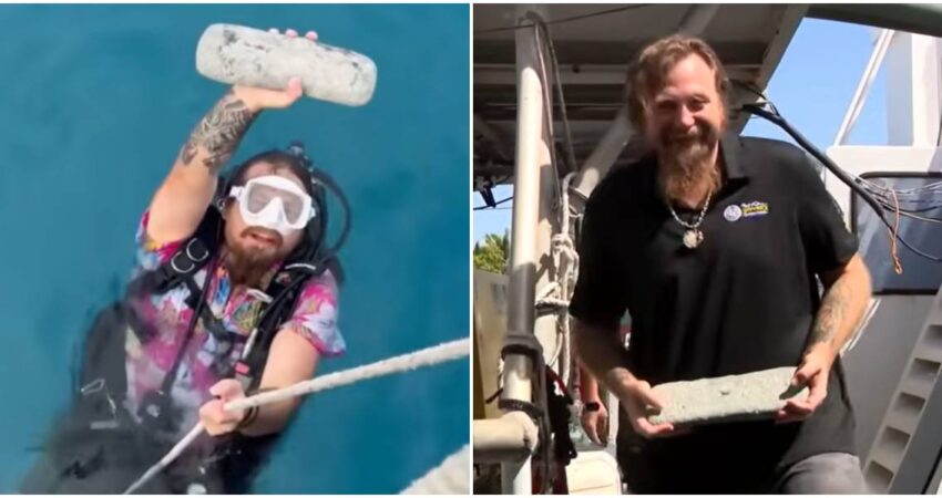Florida vuelve a sorprender: hallan una pieza histórica del galeón español Atocha hundido hace más de 400 años buzo con barra de plata