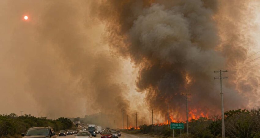 Incendio forestal de gran magnitud obliga al cierre de Krome Avenue y genera alerta por humo en Miami-Dade incendio