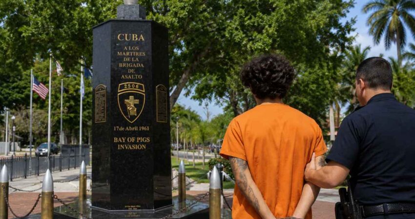 Arrestan a hombre acusado de vandalizar el monumento a Bahía de Cochinos en La Pequeña Habana arrestado