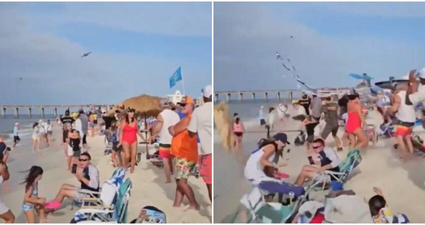 Caza de los Blue Angels vuela demasiado bajo y causa momentos de tensión en una playa de Florida bañistas