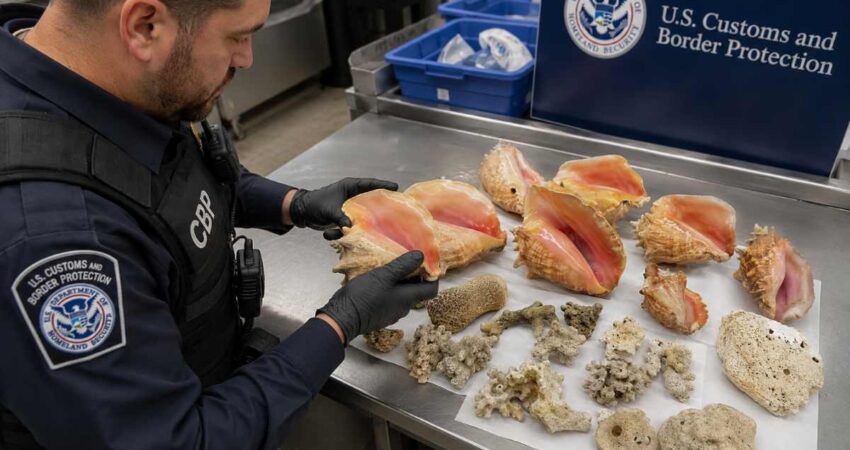 CBP decomisa corales y conchas protegidas a pasajeros procedentes de Cuba en aeropuerto de Florida cbpcaracolrescuba