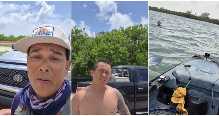 Pescador cubano salva a un padre y dos niños arrastrados por una fuerte corriente en Florida: "Para que vean que es peligroso meterse con corriente" cubano-chino-bote