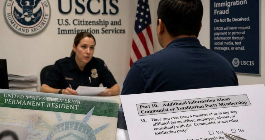 USCIS estaría intensificando las preguntas sobre vínculos con el comunismo durante entrevistas de residencia, advierte abogada uscis-entrevista