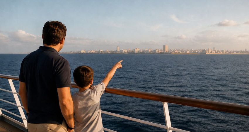 Niรฑa enternece las redes sociales al mostrar a Cuba en el horizonte: "Papรก mira Cuba" Cuba desde un crucero