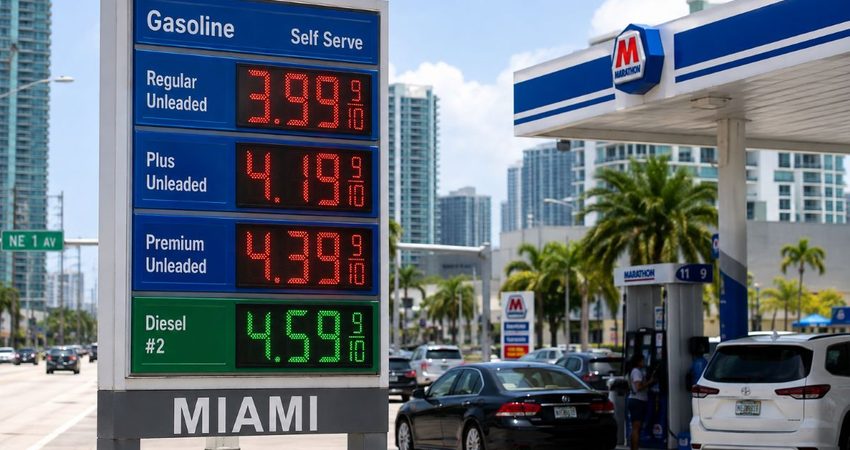 Gasolina vuelve a presionar el bolsillo en Florida: llenar el tanque cuesta unos $12 más que hace un año Gasolinera de Miami