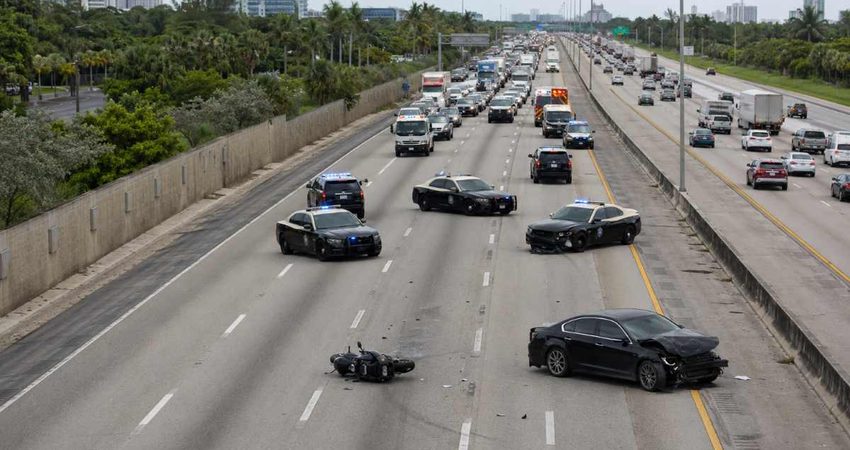 Accidente con una motocicleta obliga a cerrar la I-95 en direcciรณn sur y provoca fuertes retrasos en Miami-Dade accidente