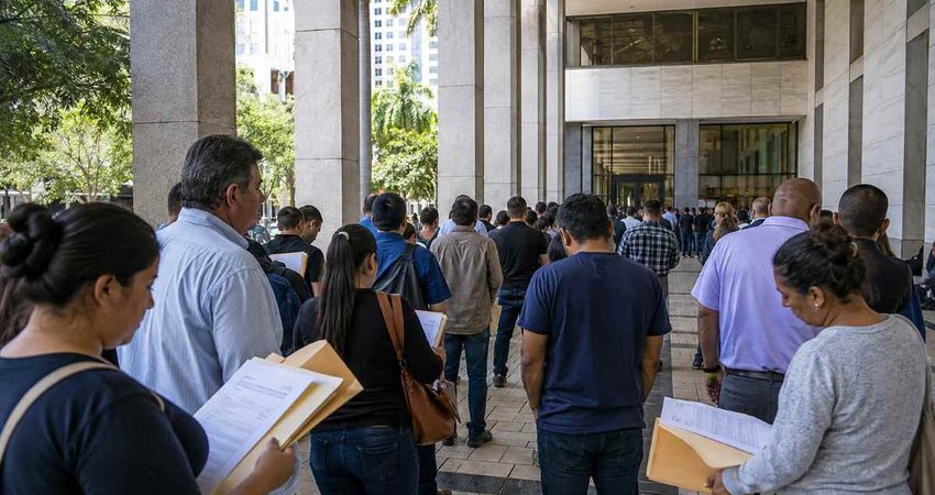 Audiencias presenciales siguen provocando largas filas en la Corte de Inmigración de Miami: abogados lanzan advertencia filasmiami