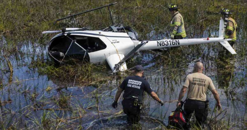 Helicóptero termina volcado en los Everglades con instructor y estudiante a bordo: FAA investiga el incidente helcoptero