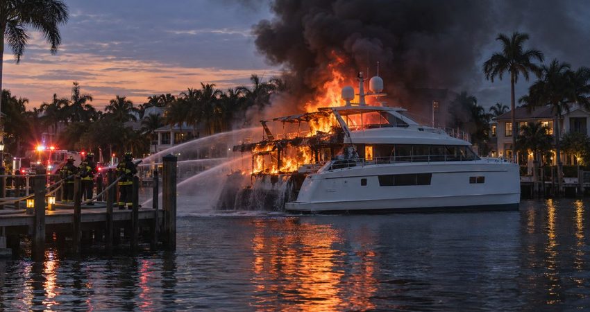 Catamarán valorado en cerca de un millón de dólares queda envuelto en llamas en Fort Lauderdale Incendio