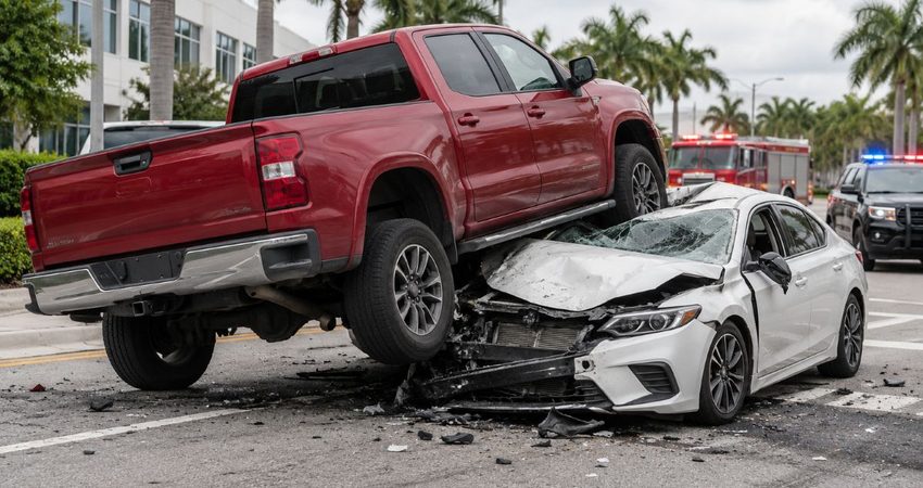 Camioneta termina sobre un automóvil tras fuerte choque en Doral: esto es lo que se sabe accidente de tránsito