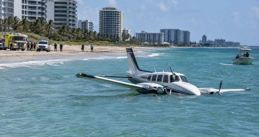 Nuevas imágenes revelan los minutos de tensión después del aterrizaje de una avioneta en Boca Ratón avioneta en el mar