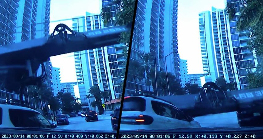 Video capta el dramático momento en que una enorme perforadora cae sobre varios autos en Brickell gruabrickell